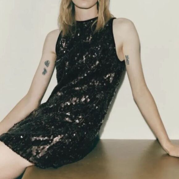 ZARA LIMITEDĀ EDITION SEQUIN DRESSāCHOCOLATEāBROWNāSIZEāMEDIUM - Picture 2 of 7